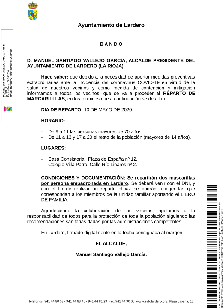 reparto de mascarillas en lardero