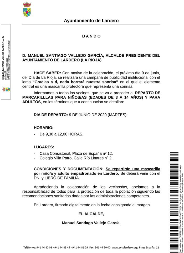 Reparto de mascarillas “Gracias a ti, nada borrará nuestra sonrisa