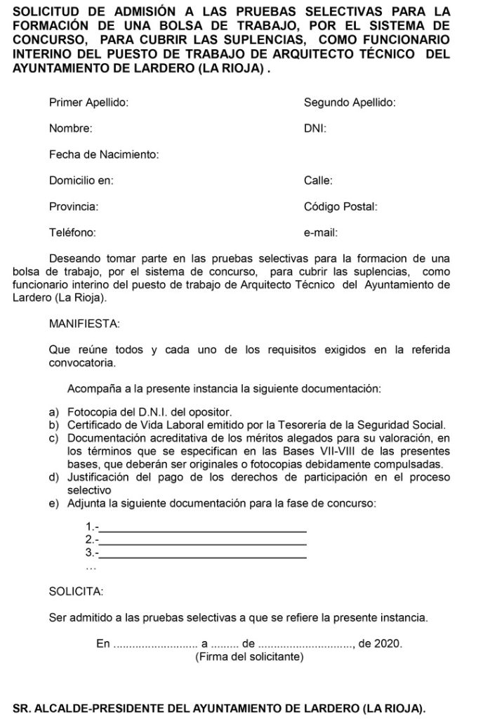 Microsoft Word - SOLICITUD ADMISIÃfiN BOLSA ARQUITECTO TÃ›CN