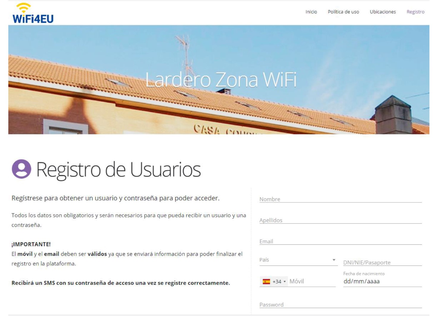 CONEXIÓN A ZONA WIFI WIFI4EU LARDERO 2