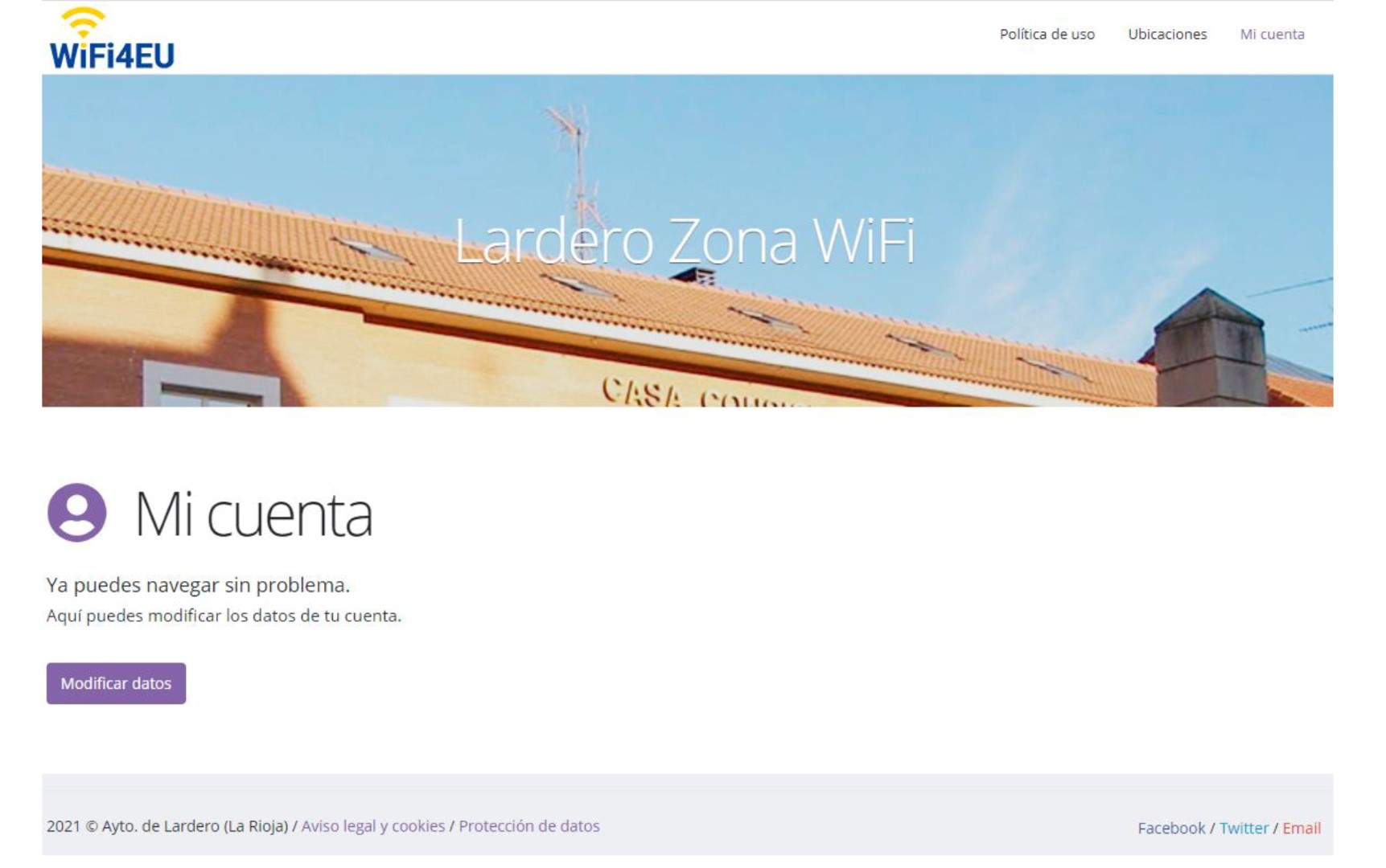 CONEXIÓN A ZONA WIFI WIFI4EU LARDERO 5